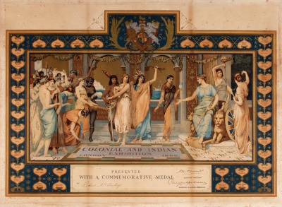 Presentation Certificate Print of Colonial and Indian Exhibition, London, 1886