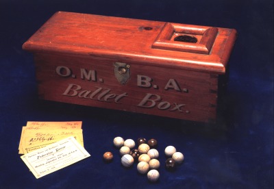 Ballot Box, gavel and apron OMBA Ballot Box, gavel and apron