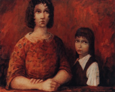 Painting Outback Post Mistress and Daughter