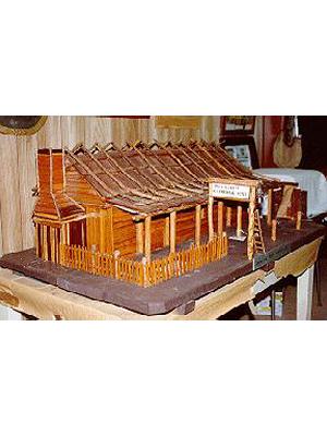Model, miniature building John Gordon Commercial Hotel and Outhouse
