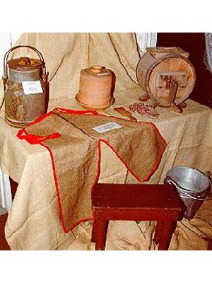 Domestic items Milk, Butter Cooler; Butter Churn; Milk Bucket; Stool; Apron